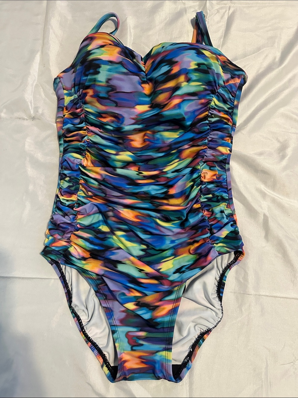 Longitude Multicolor Ruched One Piece Swimsuit Molded Cups No Size Tag